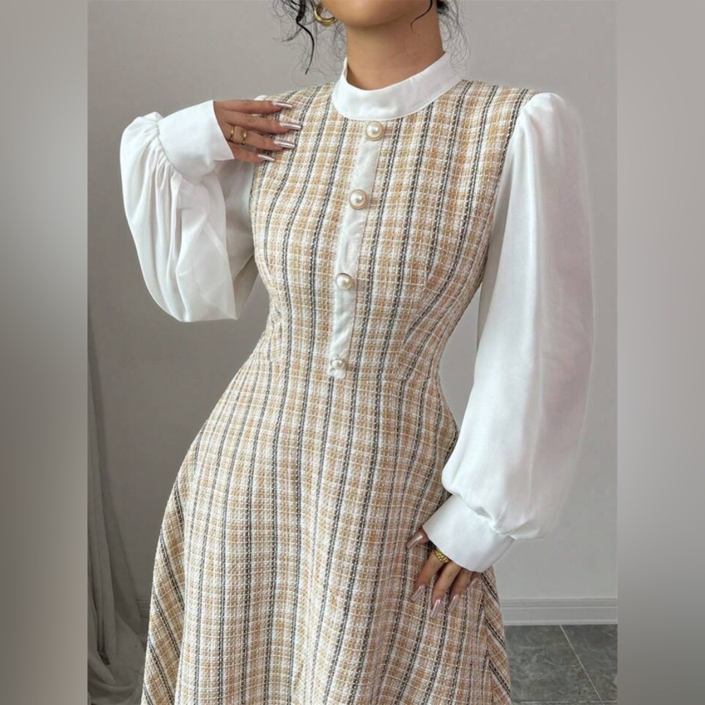 ✨ Elegant Patchwork Tweed Midi Dress – Size M - Picture 3 of 10